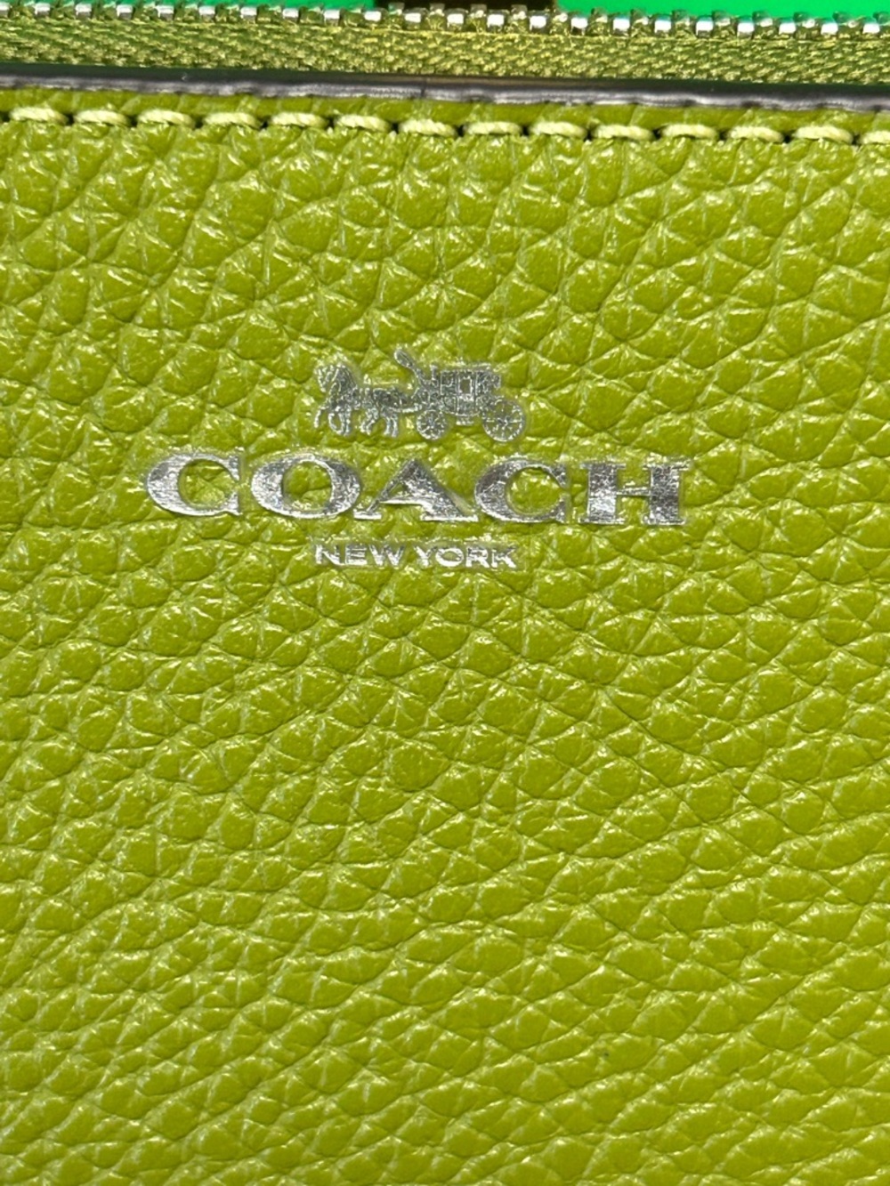 COACH Pebbled Leather Wristlet in Lime Green - Picture 6 of 14